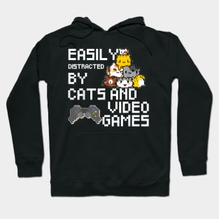 Easily Distracted By Cats And Ideo Games Pixel Art Cat Hoodie